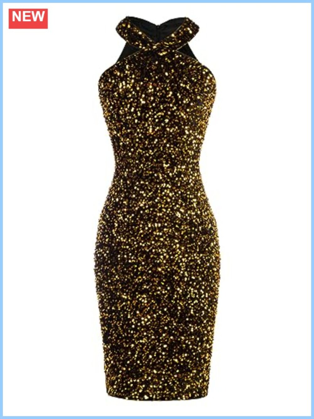 GRACE KARIN Women Sequin Halter Bodycon Cocktail Dress Knee Length